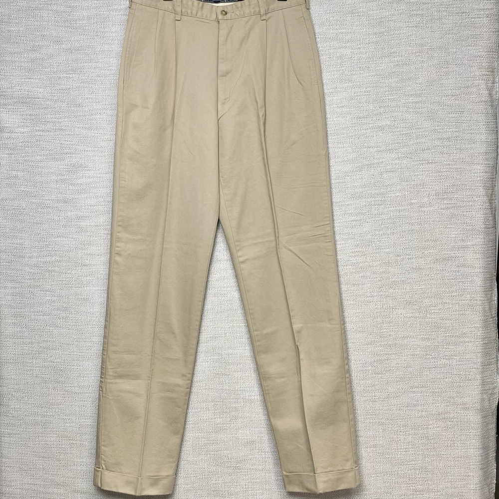 NEW 90s Polo Ralph Lauren Hammond Pants 34x36 Cuffed Mens Pleated Classic Beige - Picture 2 of 15